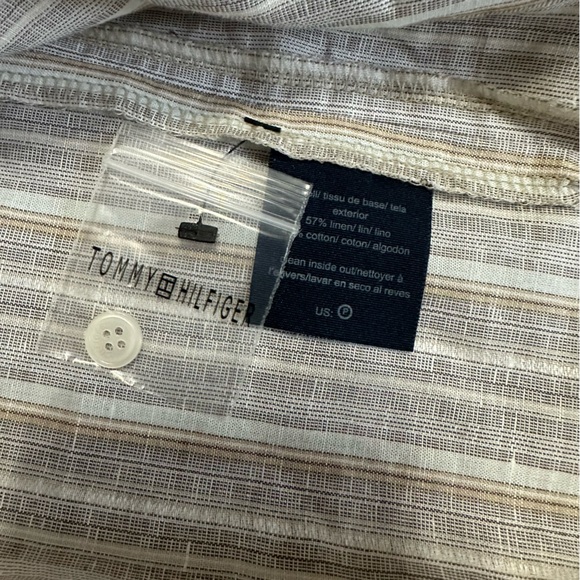 Tommy Hilfiger Striped Belted Shirt Dress Women’s Size 8 Sand Beige White Linen - Picture 7 of 8